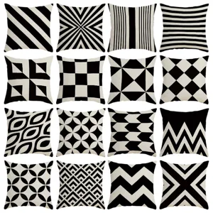 Wasserdichter Polyester-Leinen Kissenbezug Schwarz Weiß Geometrisches Muster Quadratischer Kissenbezug Für Sofa Heimdekoration