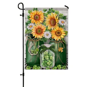 Sunflower garden flag rustic mason jar clover outdoor yard decorative fabric flag