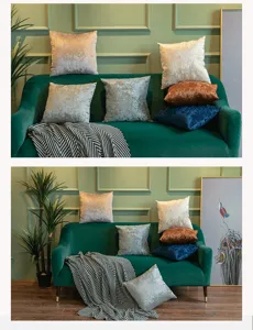 Detailed view of solid color velvet pillow cover, luxury soft cushion for modern living room sofa.