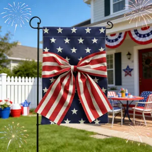 Bandiera da giardino per il Giorno dell'Indipendenza americana stampa fronte retro fiocco