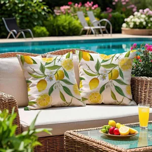 Housses de coussin imperméables en polyester avec motif de citron frais pour canapé de jardin.