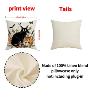 Halloween black cat printed decorative pillowcase 18x18 inch linen blend cushion cover