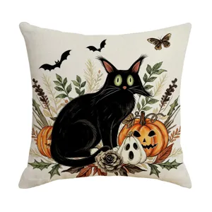 Halloween black cat print throw pillow cover decorative sofa cushion for home decor