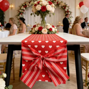 Leinen Tischläufer Herz Druck Schleife Langer Tischflagge Für Esszimmer Hochzeit Party Heimtisch Dekoration