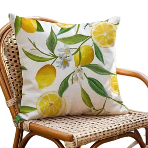 Housse de coussin impermeable en polyester motif citron pour decoration de canape interieur.