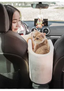Car pet seat center console plush dog cat travel booster safety bed for small pets vehicle
