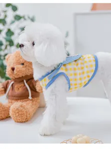 Zomer schattig huisdier vest met geel ruitjesdesign, ademende hondenkleding voor kleine huisdieren.