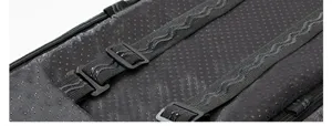 Dog car safety seat detail with textured fabric, adjustable straps and durable plastic buckles.