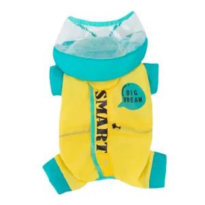 Imperméable pour Animal de Compagnie Color Block Veste de Pluie pour Chien avec Capuche Visière Transparente Quatre Pattes Protection Totale