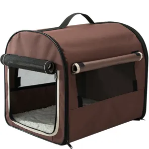 Portable pet carrier bag for cats and dogs, breathable mesh window with soft fleece mat inside.