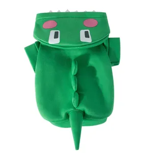 Cute green dinosaur pet hoodie for dogs and cats, warm fleece autumn winter pet clothes.