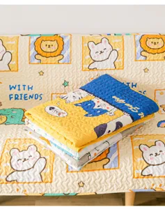 Pet quilted mat for dogs and cats, anti-slip sleeping pad with cute cartoon animal prints.