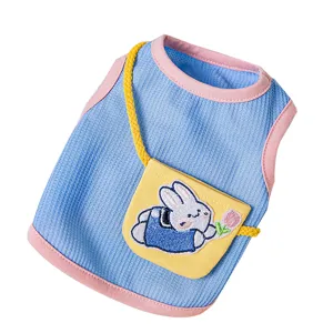Zomer schattige huisdier hond vest met kleine tas cartoon konijn borduurwerk ademende mesh kleding