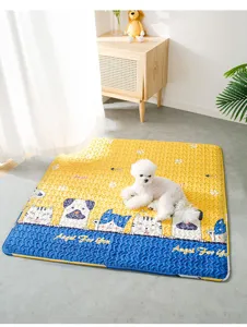 Cute pet mat with adorable cat and dog patterns, soft quilted surface for small dogs cats.