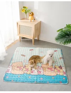 Comfortable pet mat for dogs and cats with cute cartoon animals and soft non-slip fabric.
