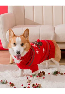 Christmas dog sweater set with cute reindeer pattern, warm knit apparel for small and medium pets.