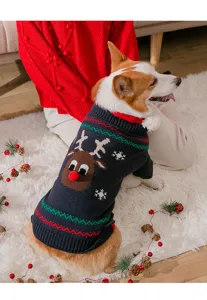 Christmas Reindeer Dog Sweater with Scarf Cute Pet Knitwear for Small Medium Dogs Winter Apparel