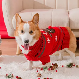 Christmas dog sweater cute reindeer pet clothes winter warm apparel for small medium dogs red