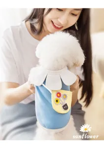 Zomer dun huisdier hond vest t-shirt met bloemblaadje kraag en leuke zonnebloem tas voor kitten