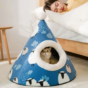 Caldo Letto In Peluche Per Gatti Grotta Tenda Chiusa Per Gattini Yurt Carino Modello Animale Morbido Letto Invernale Per Piccoli Cani Animali