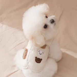 Gilet in Pile per Animali con Ricamo di Orsetto Abbigliamento Caldo per Cani Gatti