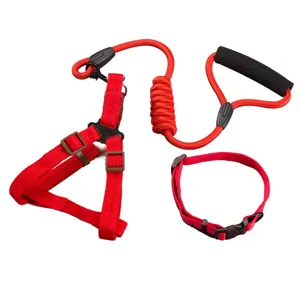 Rotes Hundegeschirr Leine und Halsband Set Haustierbedarf mit verstellbarem Griff