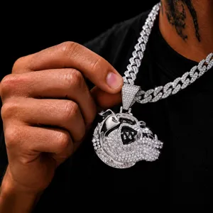 Hip Hop Alloy Rhinestone Bulldog Pendant Necklace For Men Iced Out Crystal Animal Dog Head Pendant Cuban Link Chain Jewelry Gift