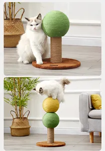 Cat scratching post tree with sisal balls and sturdy base for indoor cats and small spaces.