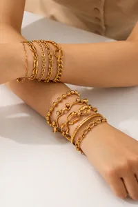 Gold stainless steel multi-layer chain bracelet set for women fashion jewelry accessory