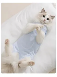 Breathable blue pet recovery suit for cats after spay surgery soft belly wrap protection