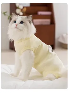 Summer cat recovery suit breathable yellow pet clothes cute sterilization apparel for cats pets