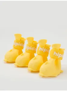 Stivali da pioggia per animali in silicone giallo dettaglio, scarpe impermeabili 4pz