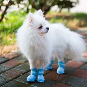 Stivali da pioggia impermeabili in silicone per cani di piccola taglia scarpe blu 4pz