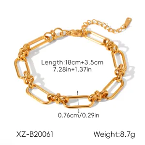 Gold stainless steel geometric chain bracelet, luxury women hand jewelry, non-fading.