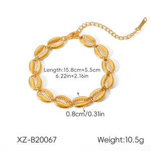 Gold stainless steel cowrie shell bracelet for women elegant summer beach jewelry accessory
