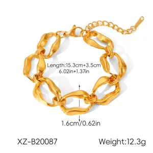 Gold chunky chain bracelet for women, 15.3cm length with 3.5cm extension, 1.6cm wide, 12.3g.