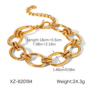 Stainless steel chunky twist chain bracelet for women, 18k gold plated fashion jewelry.