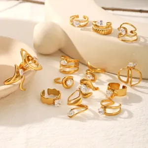 Detailed view of niche light luxury 18k gold plated titanium steel cubic zirconia rings for women.