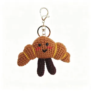 Handmade crochet croissant keychain cute plush bag charm knitted kawaii key ring pendant gift