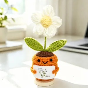 Handmade crochet potted flower doll desktop ornament, cute positive energy gift for graduation.