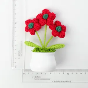 Handmade crochet potted flower mini knitted floral plant home desk decor ornament detail view