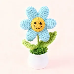 Handmade crochet sunflower potted plant desktop ornament cute knitted flower gift for home decor