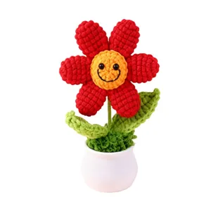 Handmade crochet sunflower potted plant cute knit flower desk decor gift for home room decoration