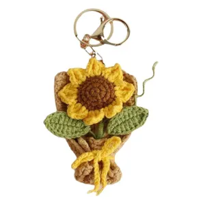 Handmade Crochet Sunflower Bouquet Keychain Cute Knitted Flower Bag Charm Pendant