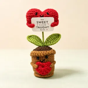 Handmade crochet potted flower doll cute knitted heart plant ornament desk decor gift toy
