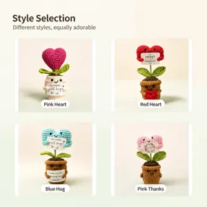 Handmade crochet potted plant cute heart flower doll desktop decoration gift variant set.