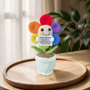 Crochet positive sunflower potted doll detail, handmade wool knitted emotional support gift.