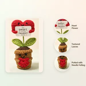Handmade crochet potted plant doll with cute heart design, soft yarn material and exquisite details.