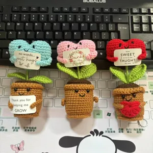 Handmade crochet potted doll set cute knitted flower desktop ornament decoration