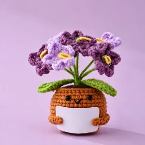 Handmade crochet potted plant knit flower toy home decor cute detail close up